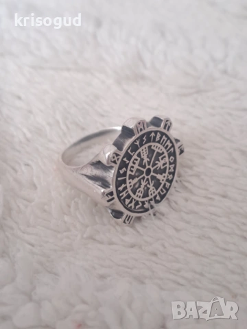 Мъжки сребърен пръстен S925 с Викингски компас Vegvísir & руни 18мм., снимка 4 - Пръстени - 53121429