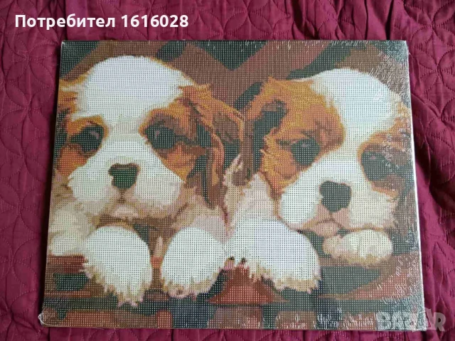 Нов голям диамантен Гоблен опънат на платно - картина,"Двете кученца"., снимка 8 - Гоблени - 50648513