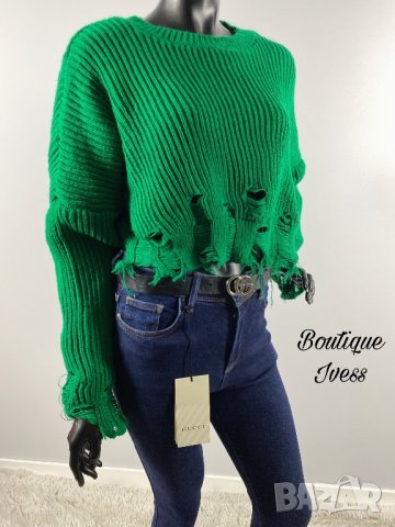 Дамски накъсан къс пуловер 5 цвята , снимка 2 - Блузи с дълъг ръкав и пуловери - 38669424