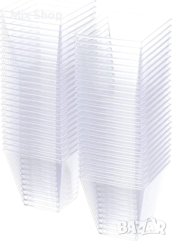Нов Комплект от 100 пирамидални чаши 60 мл, прозрачни полистиренови 5.08 cm x 5.08 cm x 4.57 cm