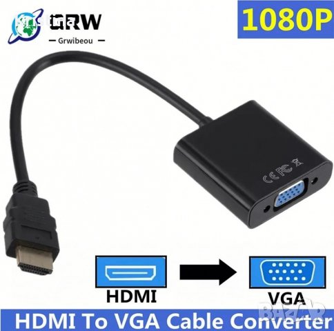 Преходник HDMI (м) към VGA (ж) 1080P конвектор кабел, снимка 2 - Други - 39244343