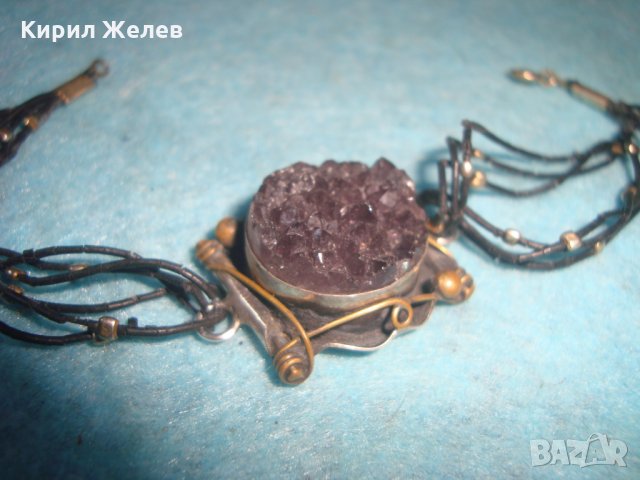 СТАРА АРТ НУВО ГРИВНА с ОГРОМЕН МИНЕРАЛ АМЕТИСТ ХЕНД МЕЙД ВИНТИДЖ МАЙСТОРСКА ИЗРАБОТКА БРОНЗ 26929, снимка 3 - Гривни - 34896123