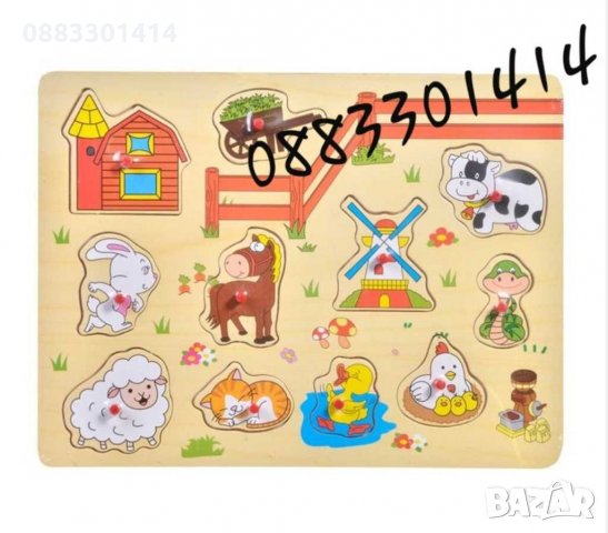 Дървен пъзел плодове, животни, ферма, снимка 3 - Образователни игри - 30766456