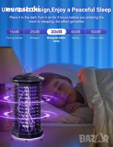 Електрически убиец на насекоми Meoligr, 2 в 1, UV лампа за комари 4200 V с LED светлина, безвкусен , снимка 4 - Градинска техника - 51091620