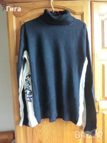 тъмносин пуловер с поло яка, снимка 2 - Пуловери - 37372423