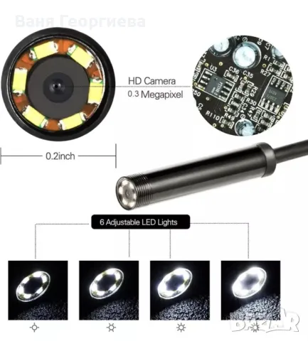 Ендоскопска Водоустойчива камера Wi-fi Ендоскоп HD720P, 3 m, 8 x LED, снимка 3 - Камери - 49387085
