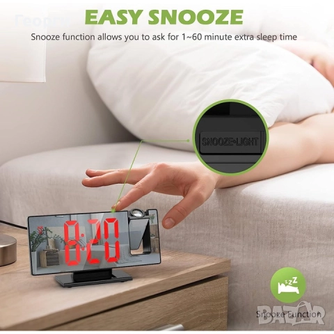 Нов дигитален LED будилник с огледало, с възможна проекция на таван или стена, снимка 13 - Други - 51743147