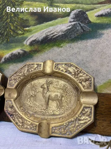 Два броя стари месингови пепелници с ловен мотив.Здрави без забележки., снимка 4 - Антикварни и старинни предмети - 48454529