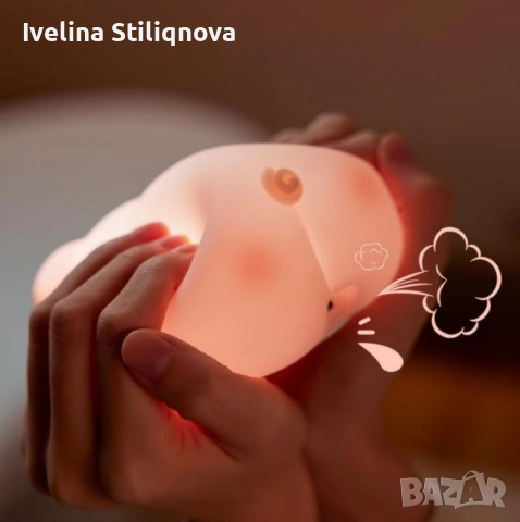 Мека гумена нощна лампа прасенце Pig LED Night Light – нежна светлина, която стопля сърцето, снимка 5 - Настолни лампи - 52024338