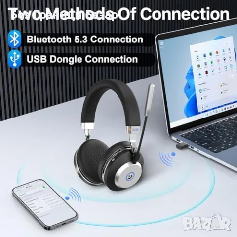 Нови Професионални безжични слушалки с микрофон за работа и Zoom, снимка 2 - Слушалки и портативни колонки - 48897709