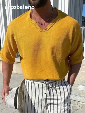 Мъжка едноцветна риза с V-образно деколте, 8цвята , снимка 7 - Ризи - 40761237