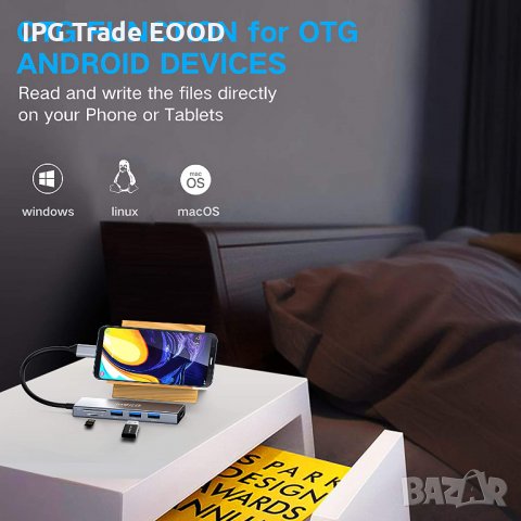 ПРОМО! 6 в 1 USB C Hub - хъб 3 х USB 3.0 + 4K HDMI + четец на карти, снимка 7 - Друга електроника - 31101398