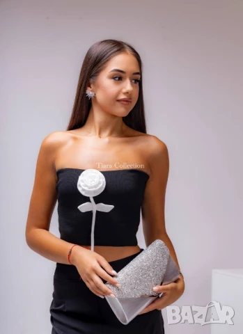 Топ с ефектна ЗД роза🌹 , снимка 4 - Корсети, бюстиета, топове - 51153466