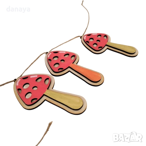 6096 Декоративни дървени гъбки на връзка, гирлянда за украса, снимка 6 - Декорация за дома - 51794108