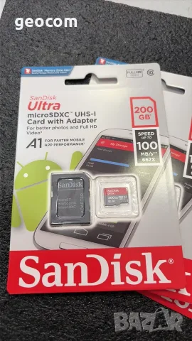 200GB Sandisk Ultra microSDXC, UHS-I (200GB+Адаптер,AI,667x), снимка 2 - Карти памет - 55978012