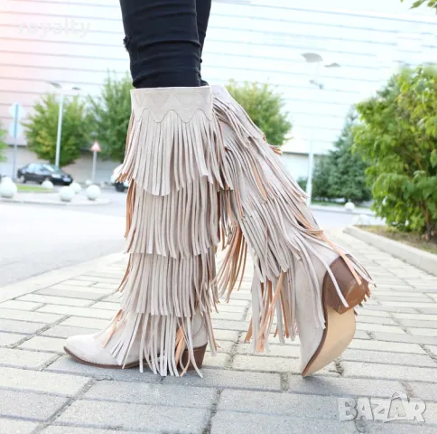 Ботуши на ток - бежов велур