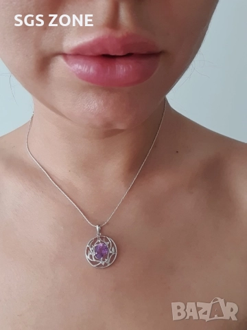 Сребърна висулка 925 с аквамарин, цитрин, аметист, сапфир или рубин, снимка 7 - Колиета, медальони, синджири - 52365709