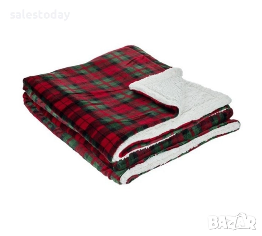 Коледно одеяло, червено каре, 160*130см, снимка 2 - Олекотени завивки и одеяла - 52374713
