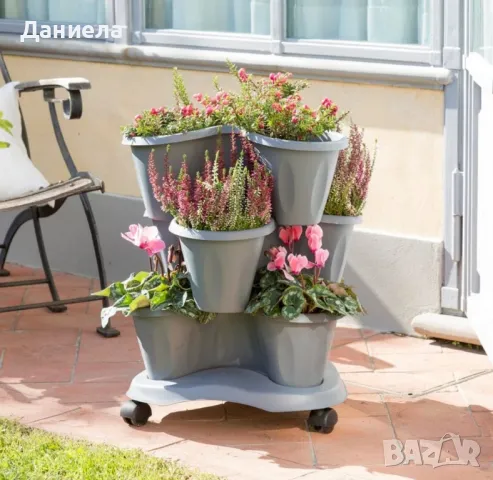 Многоетажна градинска кула с колела – модулен цветарник за дом и градина, снимка 5 - Градински мебели, декорация  - 50204986