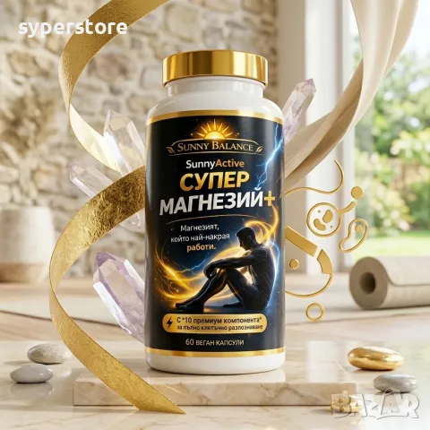 SunnyActive Супер Магнезий+ 2 опаковки - бисглицинат, 10 съставки, 2 x 60 капсули веган, снимка 2 - Хранителни добавки - 55739201