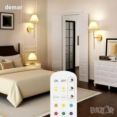 Смарт LED аплици 2 бр. акумулаторни с дистанционно, RGB, снимка 7 - Лампи за стена - 55849756