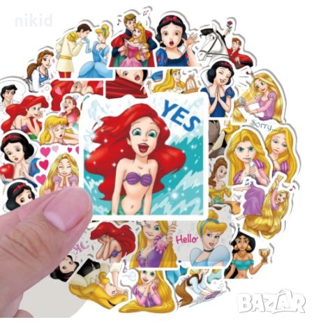 40 бр Дисни принцеси Рапунцел Снежанка Ариел самозалепващи лепенки стикери за украса картонена торта, снимка 2 - Други - 35155333
