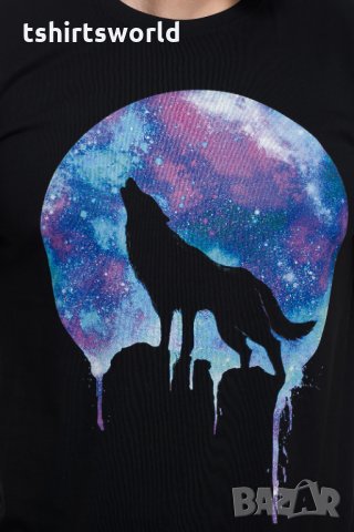 Нова мъжка тениска с дигитален печат Вълк - Луна, Серия вълци, снимка 2 - Тениски - 29040558