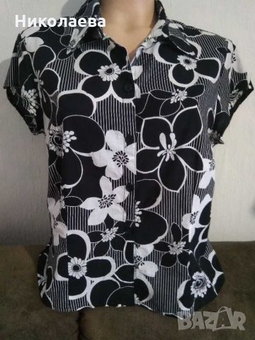 Черно-бяла риза на цветя,L/XL