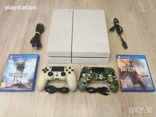 Playstation 4 Бял с два контролера, снимка 2 - PlayStation конзоли - 52227954