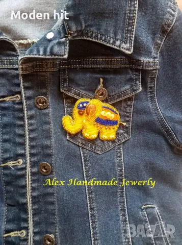 Брошка - аксесоар "Индийски слон" с пясъчен авантюрин. Ръчна изработка., снимка 4 - Други - 49489994