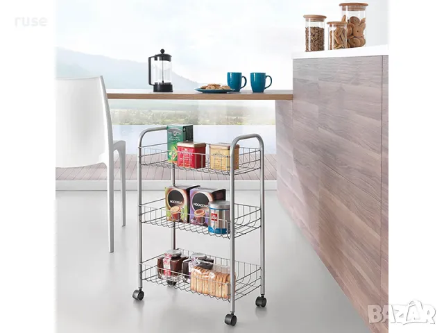 НОВИ! Количка с 3 рафта етажерка с колела 41x23x63 см, снимка 4 - Етажерки - 49832424