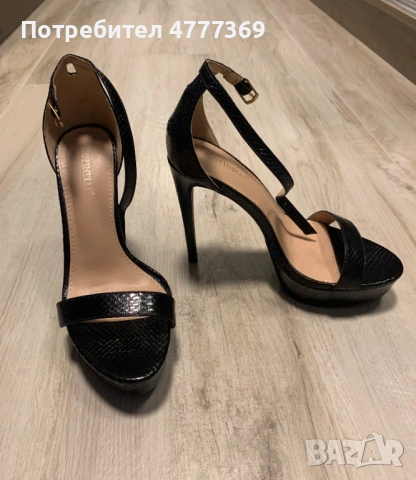 Черни дамски сандали на висок ток змийска кожа, снимка 6 - Сандали - 54185033