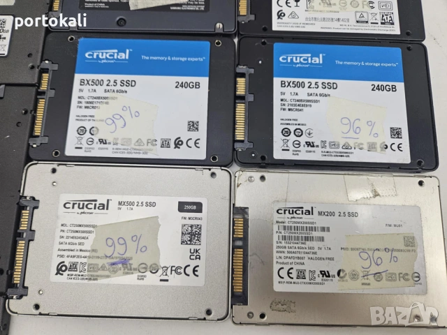 2.5" inch SSD SATA 240GB 250GB 256GB Intel Samsung Kingston Crucial, снимка 9 - Твърди дискове - 54012327
