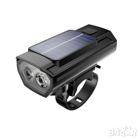 Соларен LED фар със звънец за велосипед