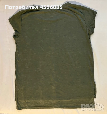 Маслено зелена дамска блуза/тениска LC Waikiki със златисти надписи-Размер XL, снимка 2 - Тениски - 51171692