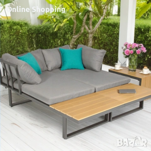 Градински комплект KANZA - модулен ъглов диван от алуминий с удобни възглавници и маса, снимка 5 - Градински мебели, декорация  - 53327325