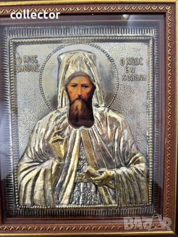 Икона - Свети Сава Нови Калимноски / сребро / позлата. №7693, снимка 4 - Антикварни и старинни предмети - 52686480