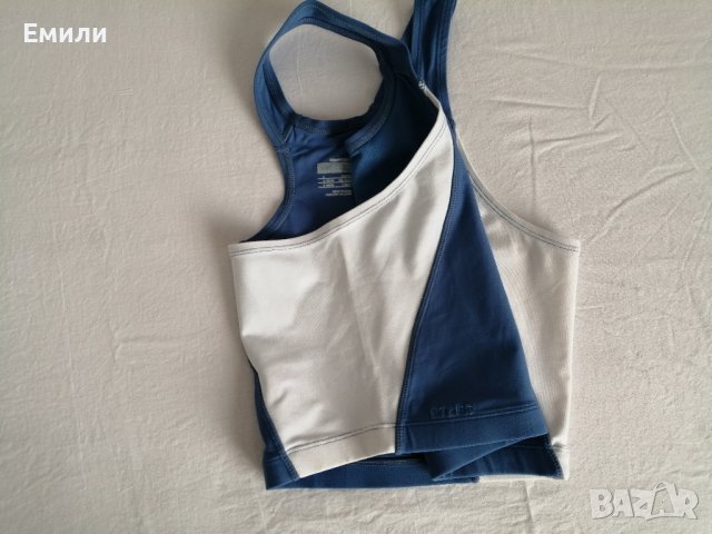 Nike FIT DRY оригинално дамско спортно бюстие в син и бял цвят р-р L, снимка 6 - Корсети, бюстиета, топове - 42176455