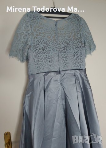 Абитуриентскa рокляAсиметрична сатенена дантела EU 42, XL Цвят  Dysty blue -пепеляво сиво. , снимка 4 - Рокли - 36669839