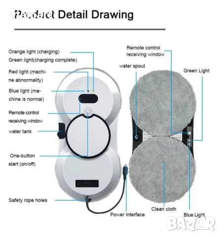 Робот за почистване на стъкла Puruikai HCR-10, снимка 13 - Прахосмукачки - 50527102