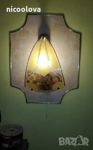 Комплект полилей и 4 аплика за стена от стъкло и дърво, снимка 2 - Лампи за стена - 30353752