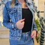 Дамско Синьо Меко и Еластично Дънково Яке С Апликация От Камъни, снимка 1