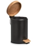 Кош за тоалетна 3л с педал, метал и бамбук черен, снимка 2