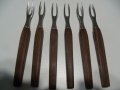 № 7122 стари коктейлни вилички   - с два рога  - комплект 6 броя  - метал / дърво  - дължина 15 см, снимка 2