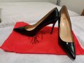 Дамски официални обувки, черен лак, червена подметка ток 10см, снимка 4