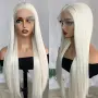 Платинено руса Lace Front перука - дълга права коса 80 см, термоустойчива, дантела 13×4, снимка 1