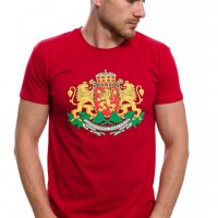 Нова мъжка червена тениска с релефен трансферен печат Герб на България, снимка 7 - Тениски - 29889507