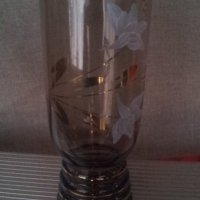 Две вазички кафяво стъкло прозрачно с украса, снимка 5 - Вази - 30053160