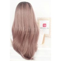 Дълга пепелно розова перука с бретон Джина, снимка 6 - Аксесоари за коса - 30987386