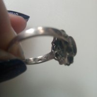 сребърен пръстен с оникс и маркасити, снимка 4 - Пръстени - 37327199
